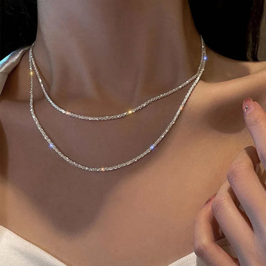 Silver Sparkling Necklace – Trendy Clavicle Chain