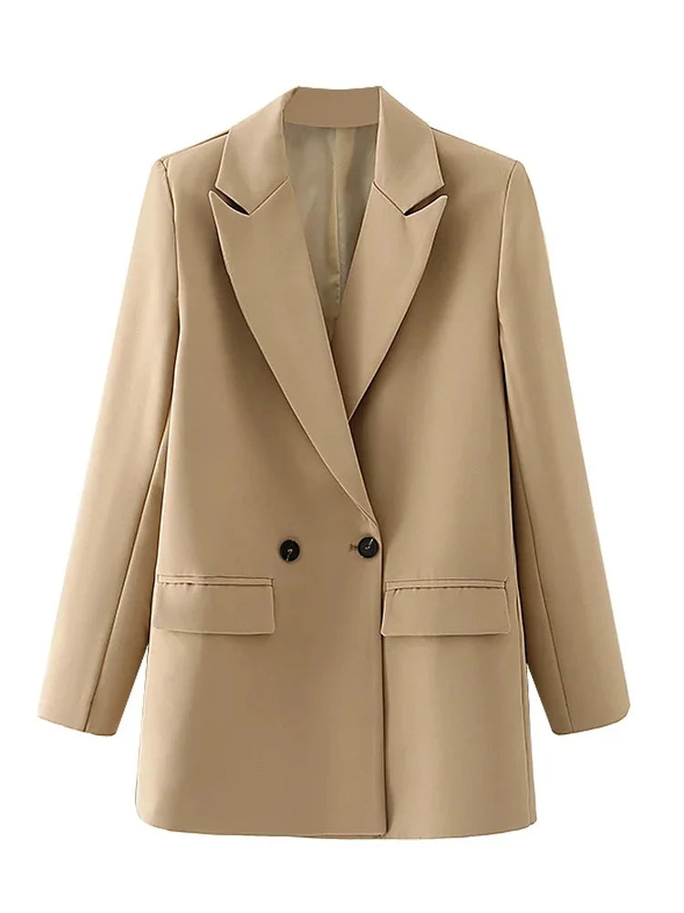 TRAF Women’s Blazer – Classic Tailored Elegance Khaki